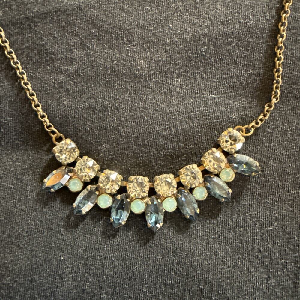 Anthropologie Blue Rhinestone Necklace 17” +4” Extender